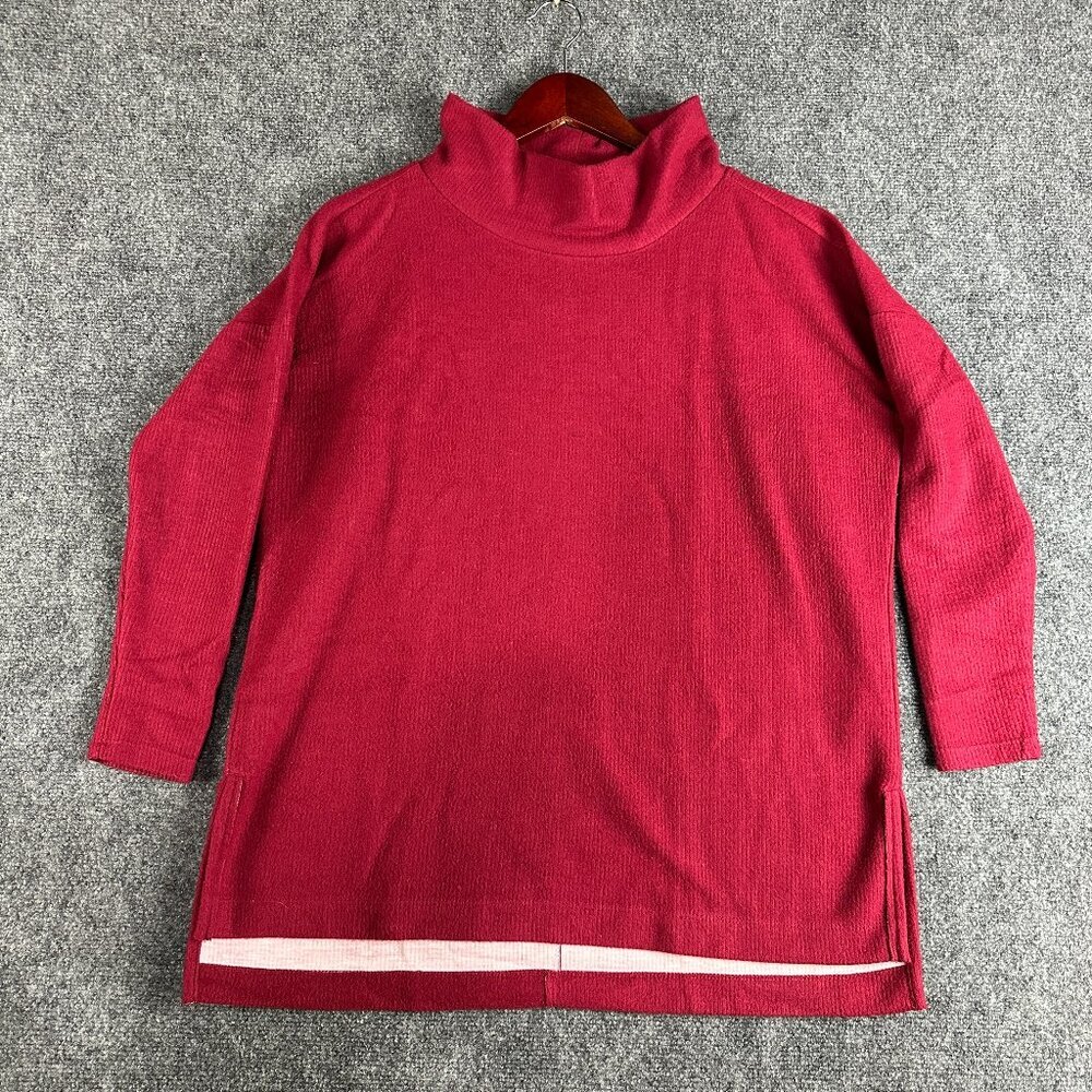 Anthropologie Sweater Women XS Red Knit Long Sleeve Pullover Split Hem Mock Neck
